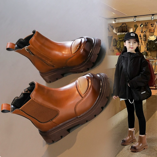 Туфли, детские модные короткие сапоги для принцессы, осенние