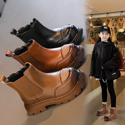 Туфли, детские модные короткие сапоги для принцессы, осенние