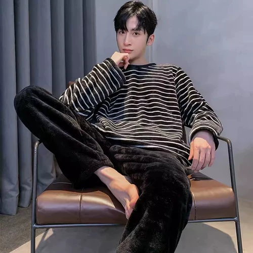 Утепленная фланелевая демисезонная пижама, мужской коралловый бархатный зимний комплект, большой размер