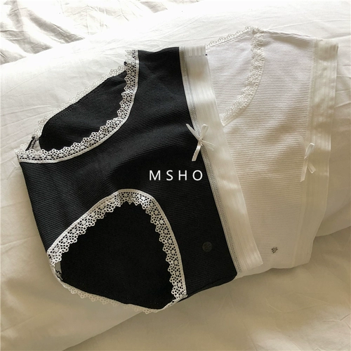 Классическое комфортное дышащее хлопковое кружевное нижнее белье с бантиком, трусы