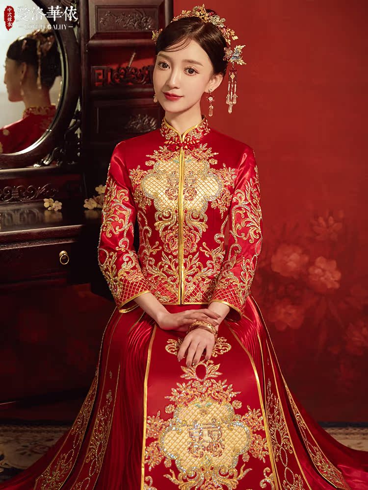 Spring summer suhe traditional wedding dress, 2021 collection, Chinese style, dragon and phoenix
