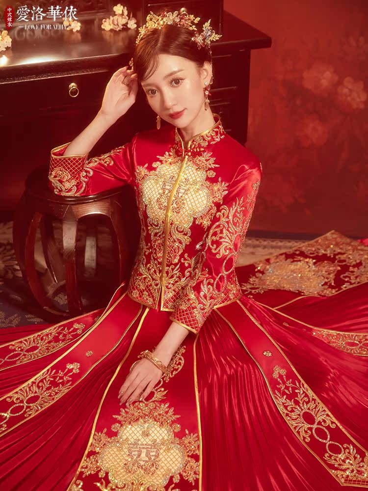 Spring summer suhe traditional wedding dress, 2021 collection, Chinese style, dragon and phoenix