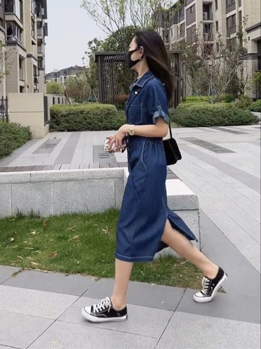 Летнее джинсовое платье для отдыха, корейская джинсовая юбка, 2025 года, длина миди