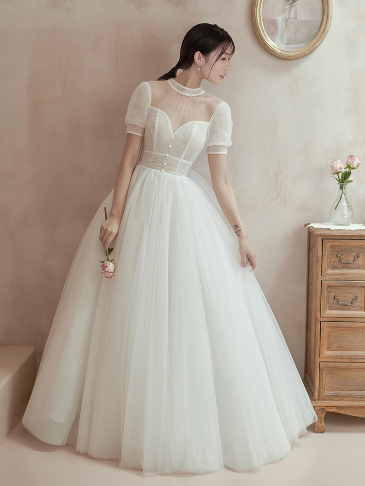 Wedding dress, summer evening dress for bride, small princess costume, simple cut, fitted, suitable for teen, lace dress