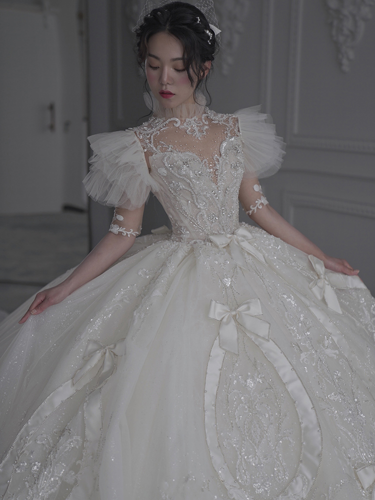Wedding 2021 new bride temperament high -necked niche design light luxury princess wind dragging main yarn small man summer Wedding 2021 new bride temperament high -necked niche design light luxury princess wind dragging main yarn small man summer