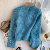 Синяя демисезонная элитная утепленная куртка, французский стиль, изысканный стиль, в стиле Шанель, 2025 года, оверсайз