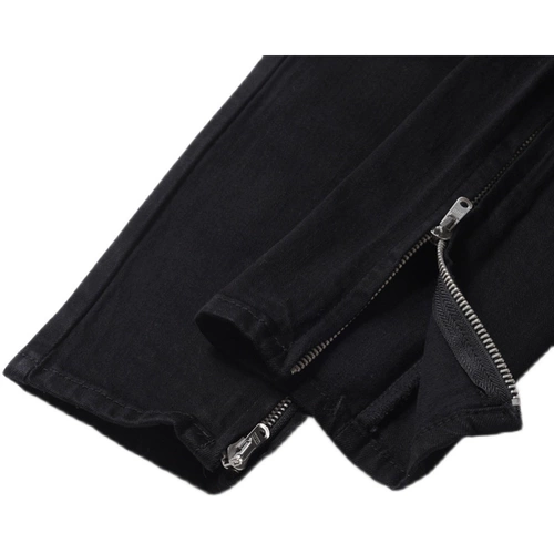 Осенние дизайнерские штаны, черная заплатка для ремонта пятки, джинсы, свободный прямой крой, европейский стиль, облегающий крой