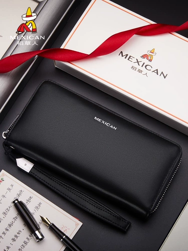 Мужская сумка с петлей на руку, длинный бумажник, кожаная маленькая сумка клатч с молнией, из натуральной кожи