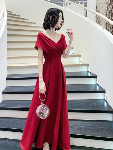 Бордовое летнее длинное вечернее платье, юбка для невесты, сезон 2021