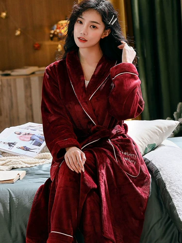 Банный халат, демисезонная утепленная пижама, утепленное термобелье, фланелевый длинный коралловый бархатный осенний комплект