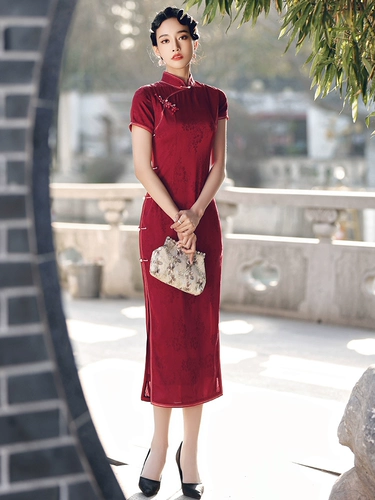 Ретро ципао для матери, летнее красное вечернее платье для невесты, коллекция 2023