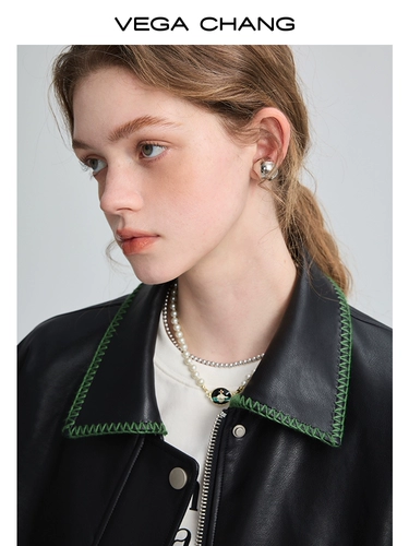 Черная полиуретановая куртка, осенняя, свободный крой