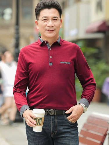 Весенний тонкий лонгслив, осенняя футболка polo, для среднего возраста, свободный крой