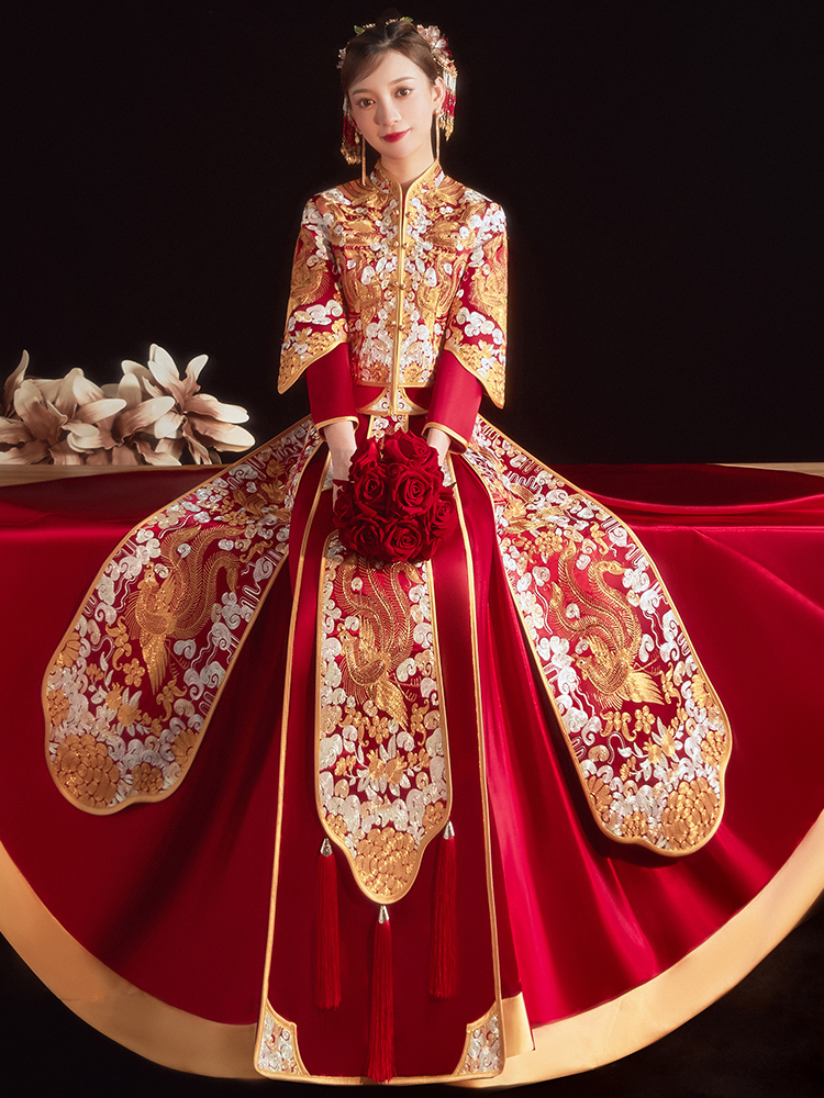 Autumn suhe traditional wedding dress for bride, dragon and phoenix, 2022 collection