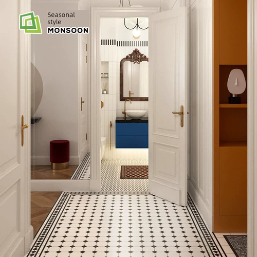 Французская входная мозаика, черно-белая антикварная восьмиугольная шахматная доска для ванной комнаты, кухни, противоскользящая напольная плитка