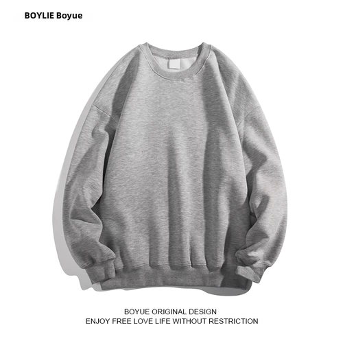 秋冬纯色圆领套头，羊毛里衬运动衫，长袖宽松休闲夹克，外穿，男女百搭，时髦