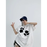 Летняя дизайнерская белая бархатная хлопковая футболка для влюбленных для отдыха, в американском стиле, тренд сезона, в цветочек