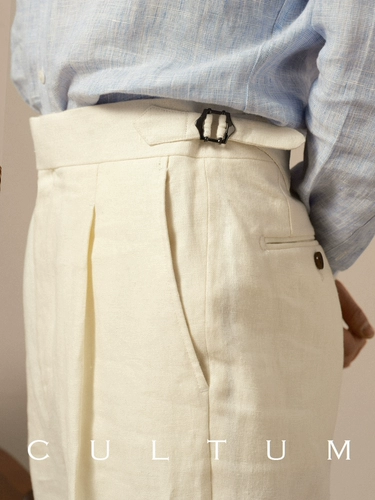 Cultum Тяжелые французские льняные брюки из Неаполя с одной складкой и высокой талией, мужские весенне-летние легкие дышащие прямые брюки
