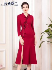 Одежда для дам 【断码清仓】冬季新品年轻婚礼妈妈礼服羊毛连衣裙洋气喜婆婆长裙