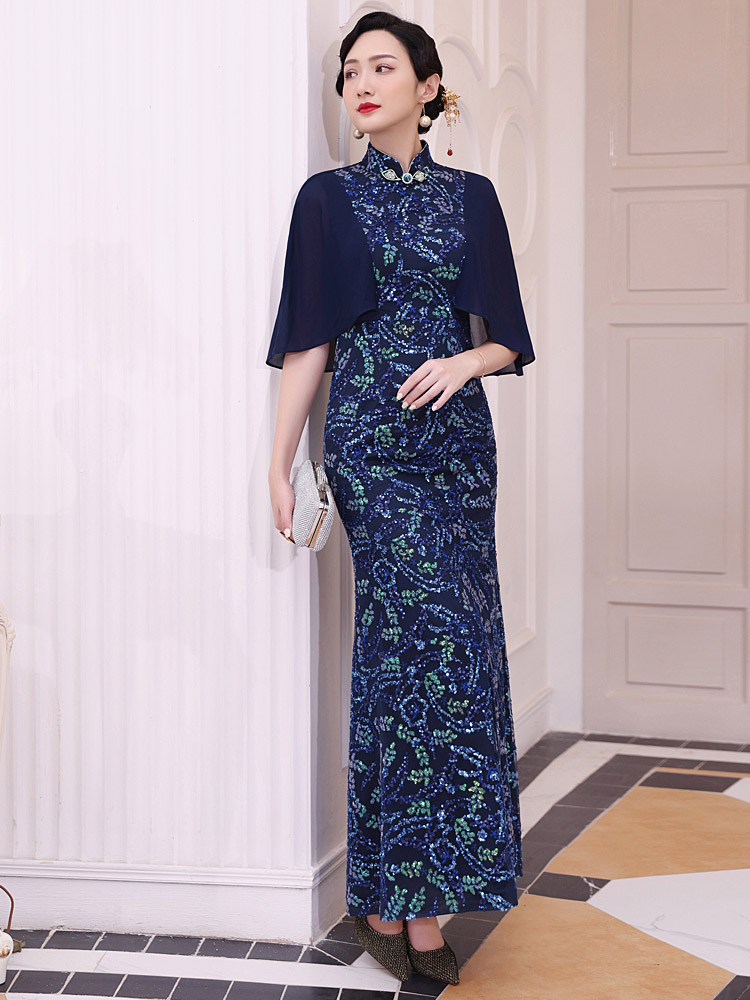 多丽琦 Retro summer cheongsam, nail sequins, long dress, skirt, Chinese style, 2021 years, new collection