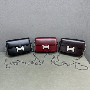 Европейские товары высококачественных воловья кожа сумки 2025 новый западный стиль Уточнить полосатый H с застежкой натуральная кожа мягкий плечо сумка маленький квадрат пакет