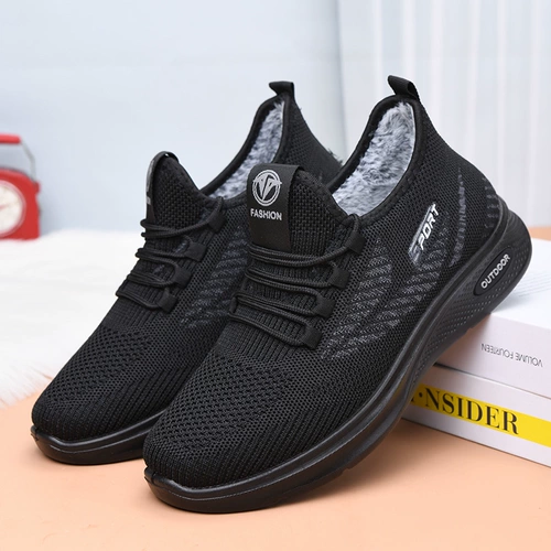 Мужская спортивная обувь, зимняя дышащая дезодорированная повседневная обувь, флисовые удерживающие тепло туфли, нескользящие слипоны на платформе