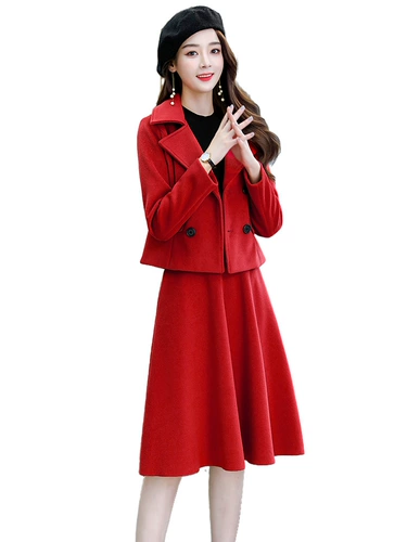 Шерстяное платье, комплект, демисезонный пуховик, юбка, подходит для подростков, 2020, А-силуэт