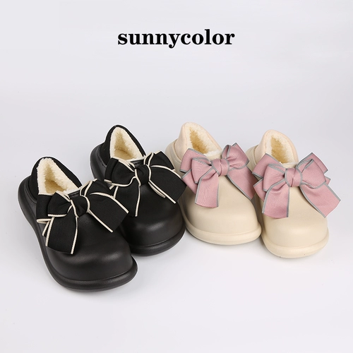 SUNNY COLOR Зимняя флисовая обувь с бантиком на платформе, тапочки