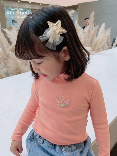 Приятный телу детский весенний лонгслив, высокий воротник, детская одежда, облегающий крой, в западном стиле, коллекция 2021