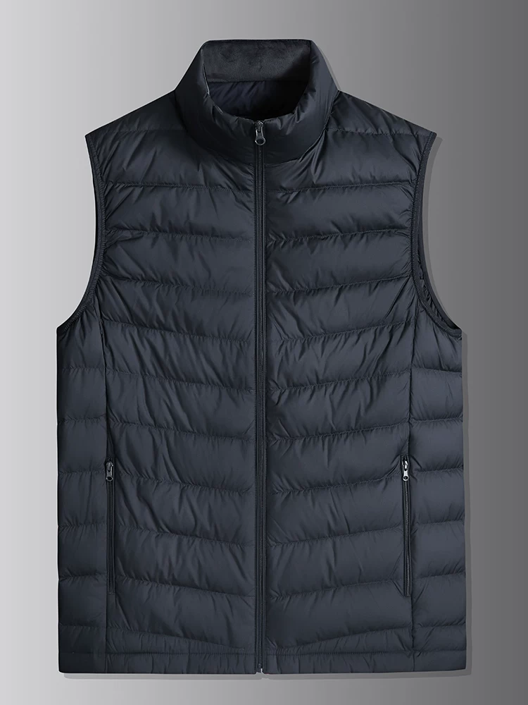 Winter men's white vest with down, feather stuffing