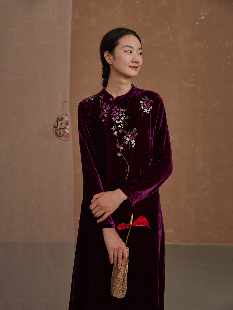 如也 Genuine demi-season silk velvet elegant spring dress