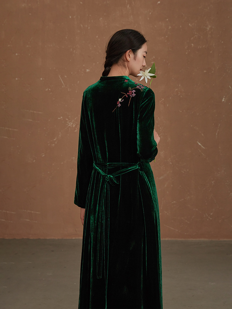 如也 Genuine demi-season silk velvet elegant spring dress