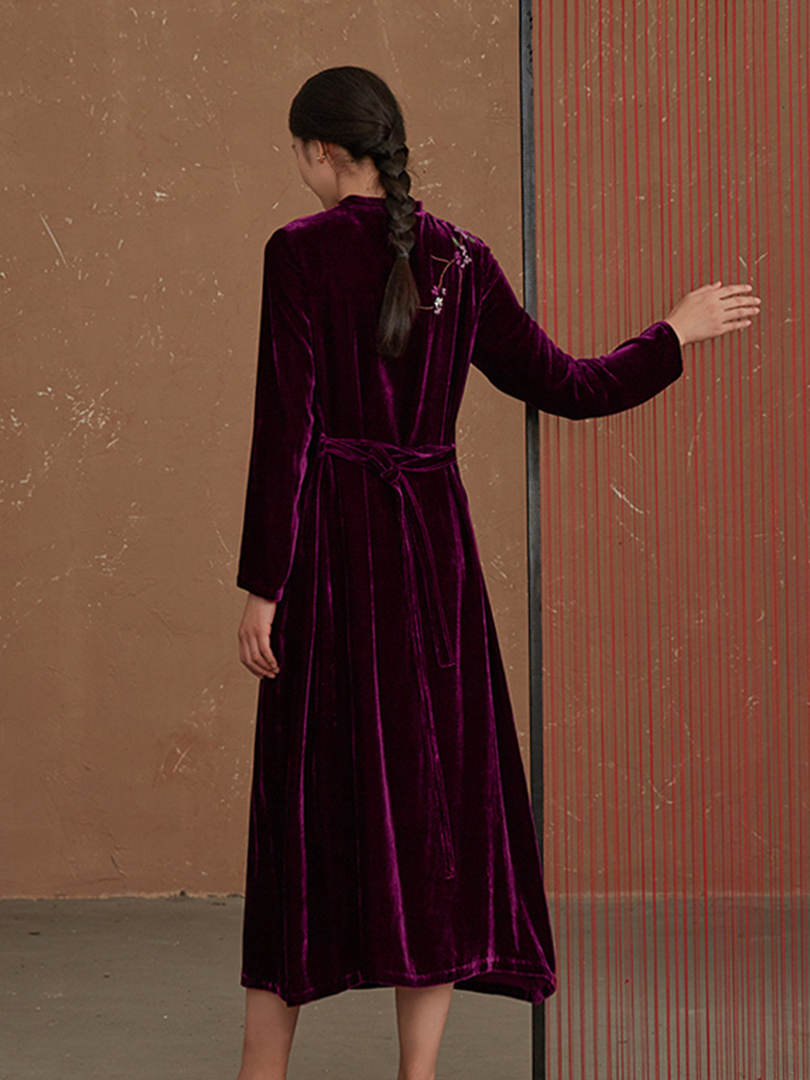 如也 Genuine demi-season silk velvet elegant spring dress