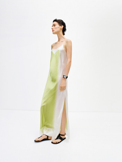 Edition suspender skirt women's summer new art print slit acetate dress EBD2DRS060