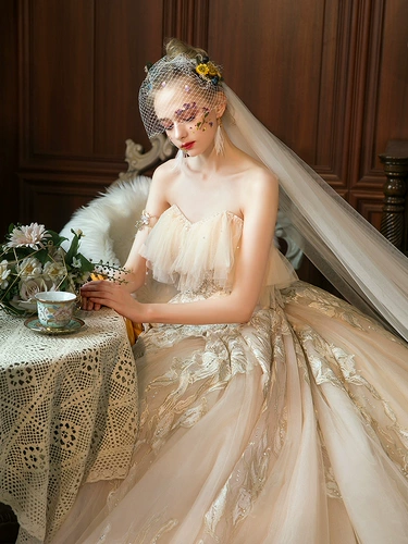 Топ без лямок для невесты, 2020, французский стиль, кружевное платье