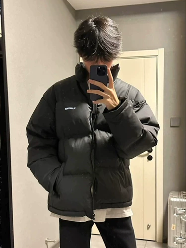 Черный демисезонный пуховик, легкая и тонкая куртка, в американском стиле