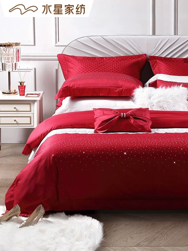 水星 Домашний текстиль 60 свадебных фестивалей, Синьцзян хлопковой длинный западный хлопок двойной романтичный набор из четырех человек Элтини