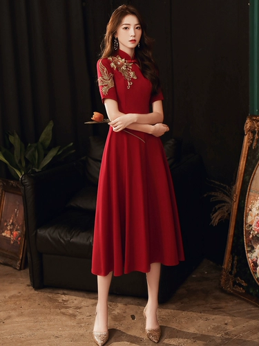 Вечернее платье для невесты, бордовое летнее ципао, юбка, китайский стиль, подходит для подростков