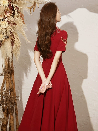 Вечернее платье для невесты, бордовое летнее ципао, юбка, китайский стиль, подходит для подростков