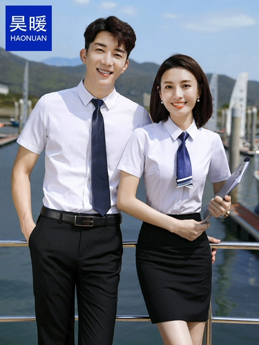 Комплект, рубашка, летний классический костюм для работы, короткий рукав