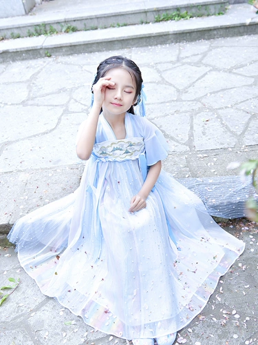 Летнее детское ханьфу, платье, летняя одежда для принцессы, 12 лет, китайский стиль