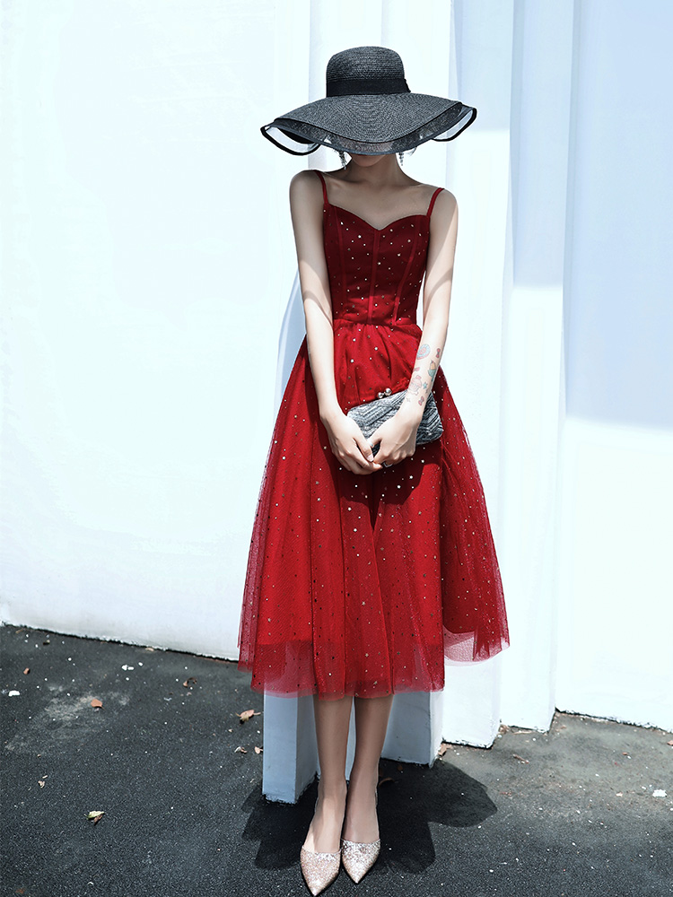 Summer burgundy evening dress for bride, lifting effect