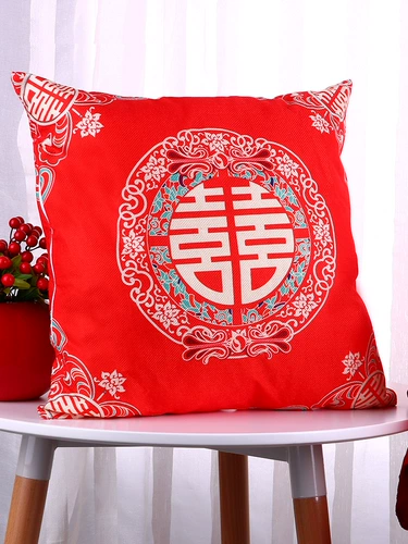 Подушка для влюбленных, красное украшение, из хлопка и льна, с вышивкой