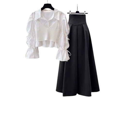 Дизайнерская рубашка, платье-комбинация, комплект, осенняя, 3 предмета