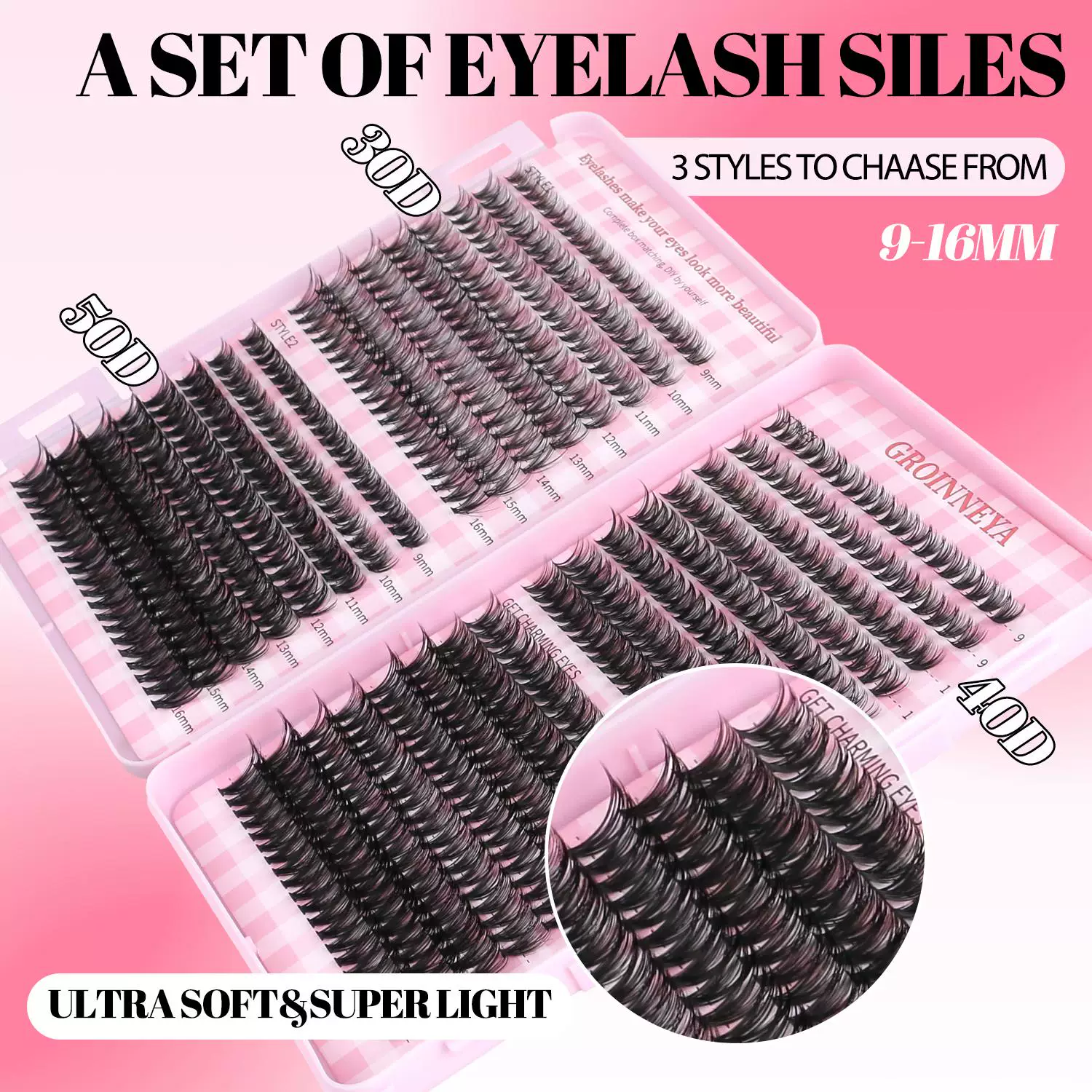 Dense false eyelashes, set, American style