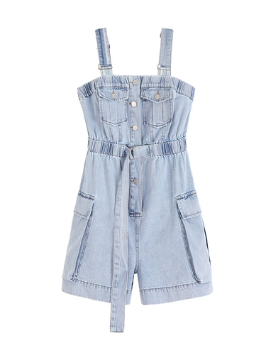 Летний комбинезон, приталенный топ без лямок, боди, подтяжки, шорты, штаны, сезон 2021, в корейском стиле, свободный крой, высокая талия