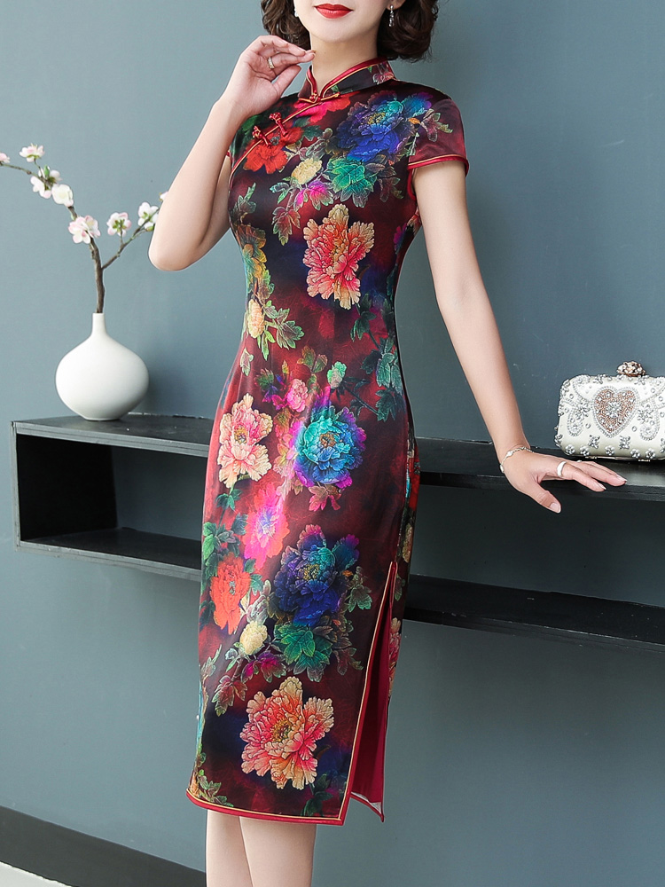 Summer silk dress, cheongsam, season 2021