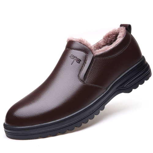 Зимняя флисовая удерживающая тепло нескользящая обувь для отдыха для кожаной обуви, из натуральной кожи, для среднего возраста