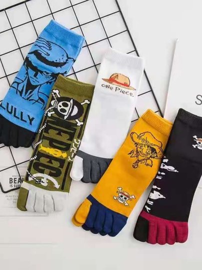 辽源袜业四季五指袜纯棉防脚气分趾卡通动漫中筒袜男士运动圣诞袜