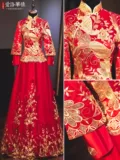 Летний традиционный свадебный наряд Сюхэ, тонкое красное приталенное свадебное платье